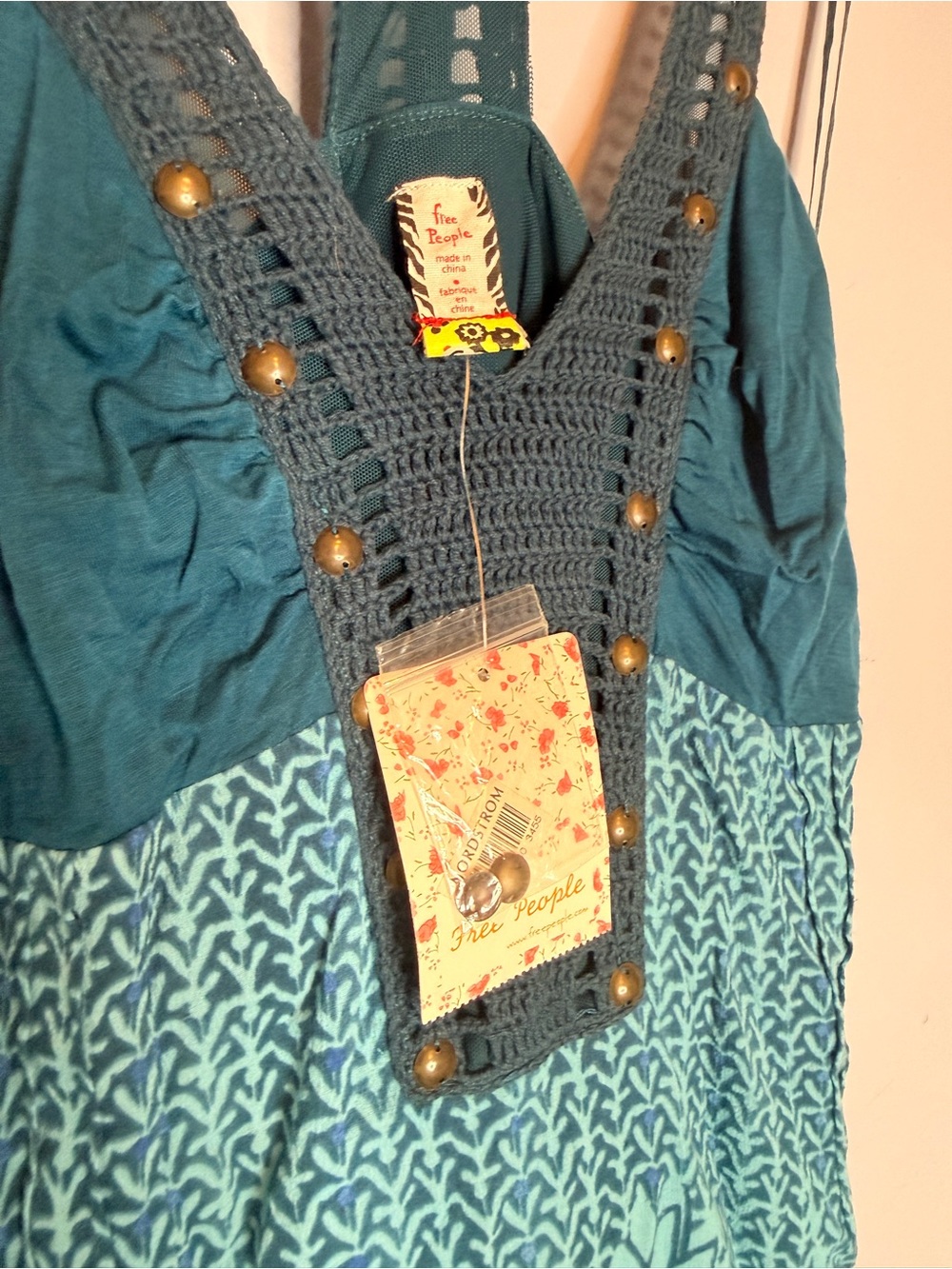 NWT! Y2K Free People green blue crochet short dress Size 6 - Picture 9 of 15